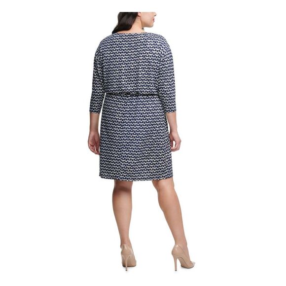 JESSICA HOWARD Womens Navy Kimono Sleeve Above The Knee Sheath Dress Plus S - Picture 2 of 4